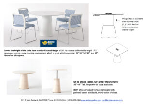 Modern height adjustable meeting tables for low to standing height comfort