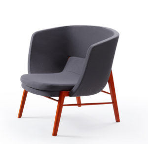 cool modern contemporary club lounge chair in slate grey and red painted legs