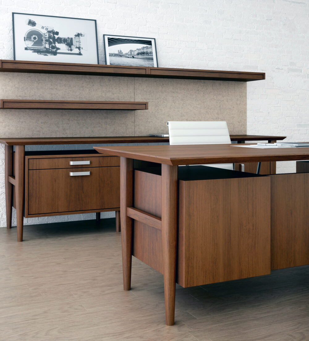 Retro Modern Contemporary Wood Desk Ambience Doré 