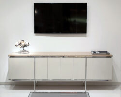 fine white chrome base mixed materials credenza