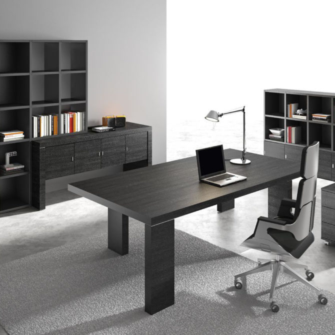 Modern Black Wood Executive Desk - Ambience Doré