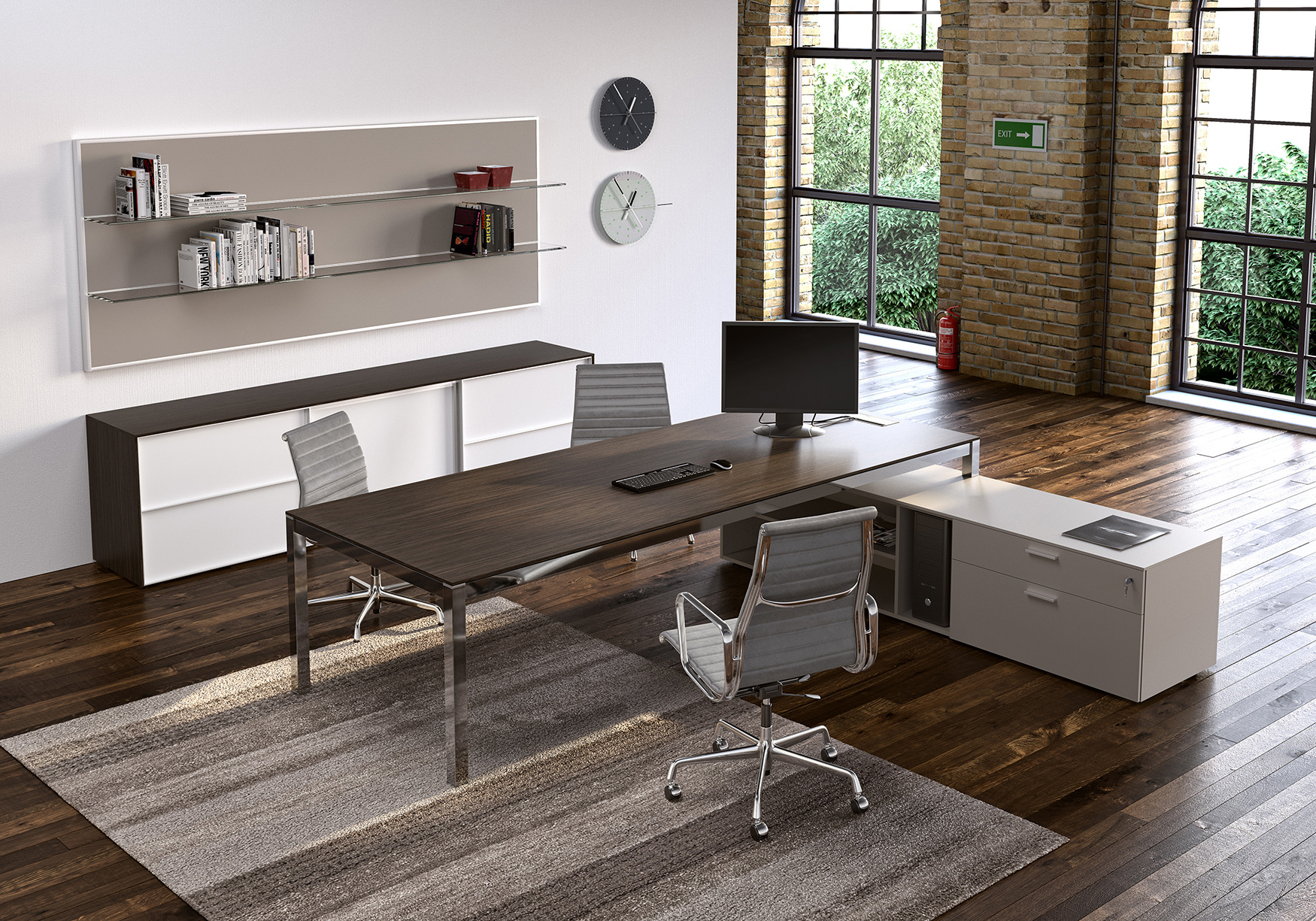 Office Desks - Modrest Sven Contemporary White & Walnut Desk & Shelves ...