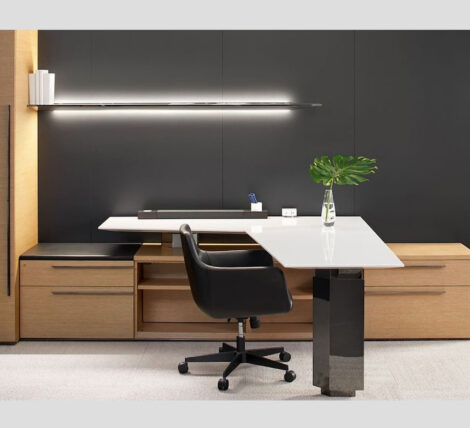 Retro Modern Wood Private Office Desk - Ambience Doré
