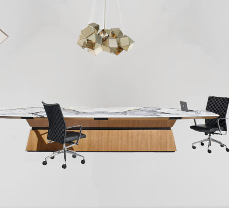 Grand Clipper Table is a premium conference room table with stone top for creme de la creme applications in home or office