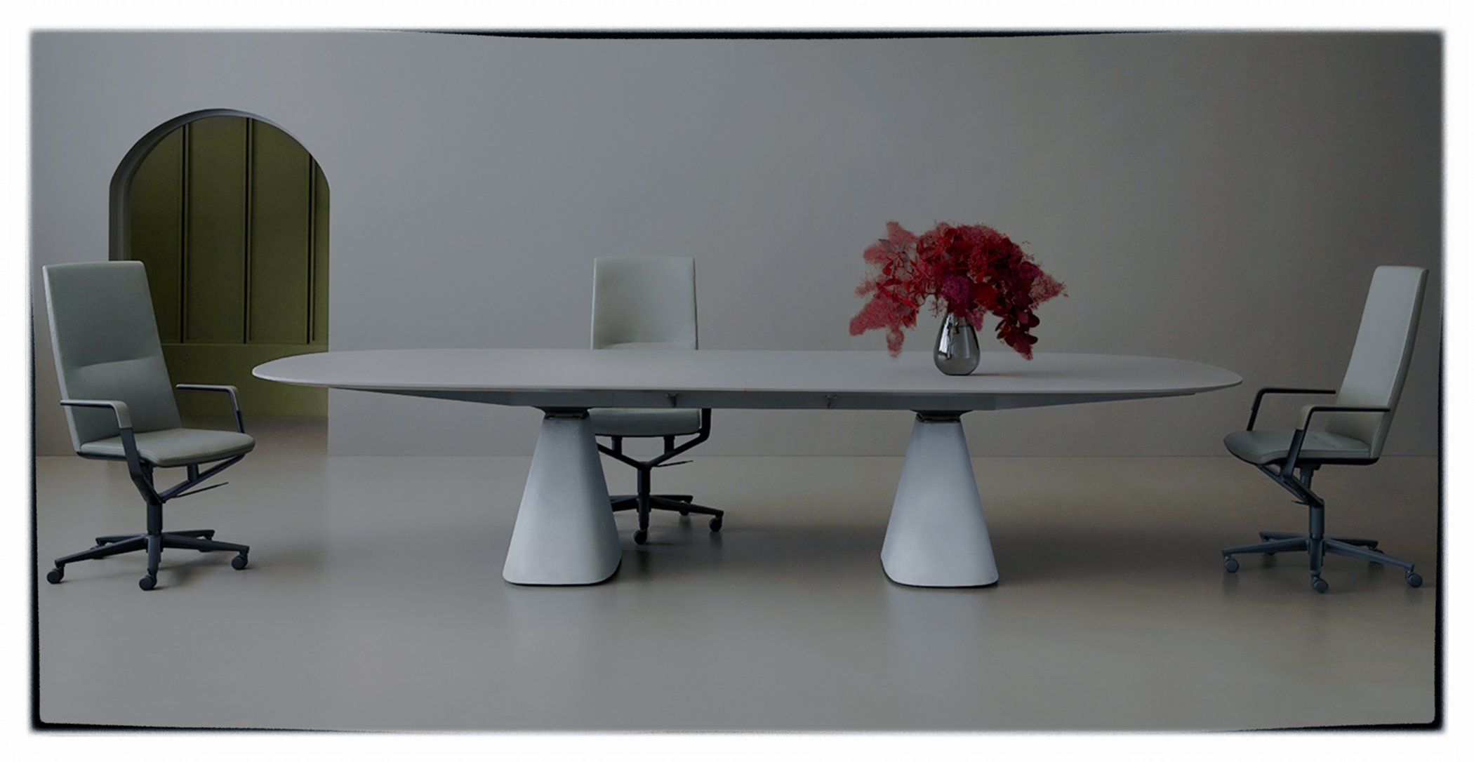 Stunning Modern Table shown is a new cool architectural table design which softens hard edges and brings elegance to upscale offices